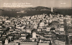 Alcatraz Island and Coit Tower from Top of Russ Bldg. Postcard