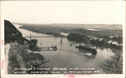 Suspension & Pontoon Bridges on the Mississippi, Marquette, Iowa Postcard