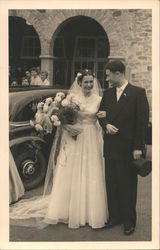 A Bride and Groom Standing Outside a Church Marriage & Wedding Foto Volkmann Postcard Postcard Postcard