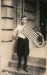 Louis Marvin Johns, Age Ten, Posing with Flag, 1922 Fort Worth, TX Postcard Postcard Postcard