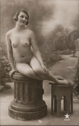 Nude Woman Sitting on a Pedestal Postcard