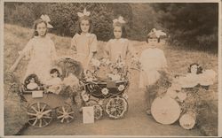 Four Little Girls with Dolls in Play Strollers Postcard Postcard Postcard