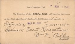 Sierra Club May 12, 1900 Postcard