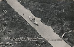 U.S. Dreadnaught in Panama Canal as Seen from Airplane Postcard