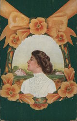 Woman in orange flower frame California Poppies Women Postcard Postcard Postcard