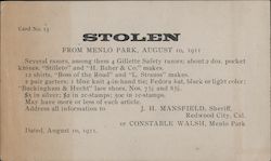 Stolen Razors, Shirts, Garters, and Stamps Postcard