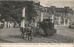 Modern Locomotive, Evolution of Transportation Pageantry, Wright Bros. Celebration June 8 1909 Postcard