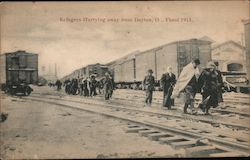 Refugees Hurrying Away, Flood 1913 Postcard