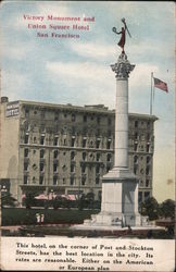 Victory Monument and Union Square Hotel Postcard