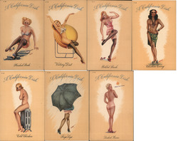 Set of 7: "A California Dish" Swimsuits & Pinup Postcard Postcard Postcard