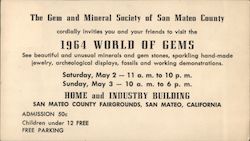 1964 World of Gems The gem and mineral society of San Mateo County Postcard