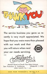 Les Vogel Chevrolet Block Thank You San Francisco, CA Postcard Postcard Postcard