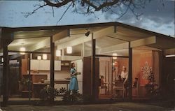 Eichler Homes interior view from outside home. Postcard