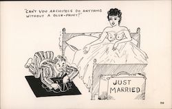 Just Married. Can't you architecs do anything without a blue-print? see through negligee Postcard