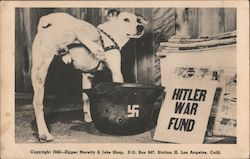 Hitler War Fund - Dog Pees in a German Helmet Postcard