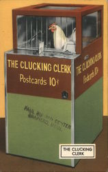 The Clucking Clerk, chicken in a booth Chickens Postcard Postcard Postcard