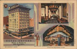 Hotel Oxford- Mason at Market St.- Two Convenient Garages, Lobby View, Coffee Shop and Cocktail Lounge San Francisco, CA Postcar Postcard