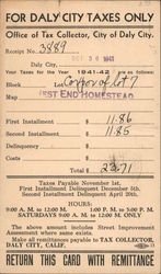 For Daly City Taxes only. Return card with remittance. Postcard