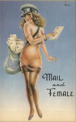 Mail and Female Letter Carrier scantily clad Postcard