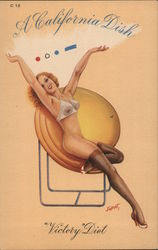 Victory Diet,California Dish - Woman Wearing Only Bra and Stockings Swimsuits & Pinup Postcard Postcard Postcard