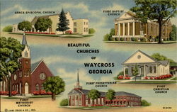 Beautiful Churches of Watcross Georgia Postcard