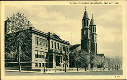 Catholic Church And School Tell City, IN Postcard Postcard