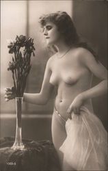 Beautiful Long-Haired Nude Woman with Flowers French Nudes Postcard Postcard Postcard