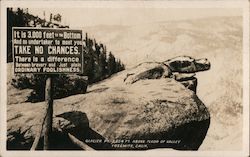 Glacier Point Above the Floor of Valley, Warning Sign Yosemite National Park, CA Postcard Postcard Postcard