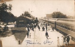 Picnic day at Gridley Train station, train waiting for passengers. California Postcard Postcard Postcard