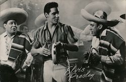 Elvis Presley playing tambourine in Mexican band. Signed Postcard