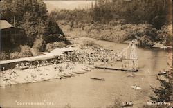 Aerial view of Russian River beach, boats, diving pier, beach goers Postcard