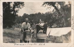 Man Sharing the Chores, Wringer Washer and Tub Postcard