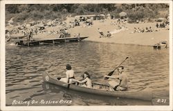 Young People Canoeing on the Russian River and Others Sunbathing Postcard