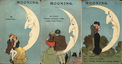 Setof 3: Couples on Moon, "Mooning" Moons Postcard Postcard Postcard