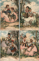 Set of 4: Children with Lamb, Easter Eggs With Children Postcard Postcard Postcard