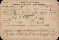 1919 State of California Motor Vehicle Department Operator's License Postcard Cars Other Ephemera Ephemera Ephemera