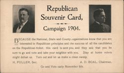 Republican Souvenir Card, Campaign 1904. - McKinley Postcard