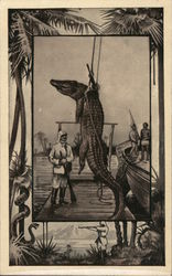 African Hunter shown shooting python. Standing next to dead crocodile on display. Theodore Roosevelt Postcard Postcard Postcard