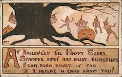 At Hallow-e'en the Happy Elves scamper about and enjoy themselves. Postcard