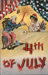 4th of July Uncle Sam and Fireworks Postcard Postcard Postcard