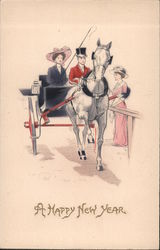 A Happy New Year - Couple in Horse Drawn Carriage Postcard