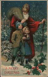 A Merry Christmas - Saint Nicholas with Children Santa Claus Postcard Postcard Postcard