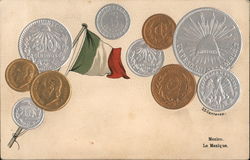 Mexico. Flag and coins Money & Coins Postcard Postcard Postcard