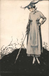 Woman with an Umbrella Postcard