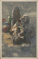 Santa Carrying a Basket of Toys Postcard