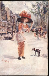 Woman with a Dog in Paris Women Postcard Postcard Postcard