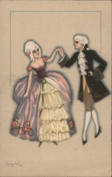 Couple in powdered wigs dancing Postcard