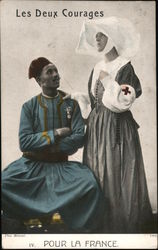 Les Deux Courages IV. Pour la France. Red Cross nurse and soldier. Manuel Postcard Postcard Postcard