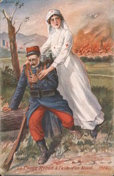 The Red Cross in aid of the wounded. La Croix Rouge a l'aide d'in blesse. 1914 Postcard Postcard Postcard