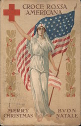 Croce Rossa Americana. Merry Christmas. Bvon Natale. Nurse with United States Flag. Red Cross Postcard Postcard Postcard